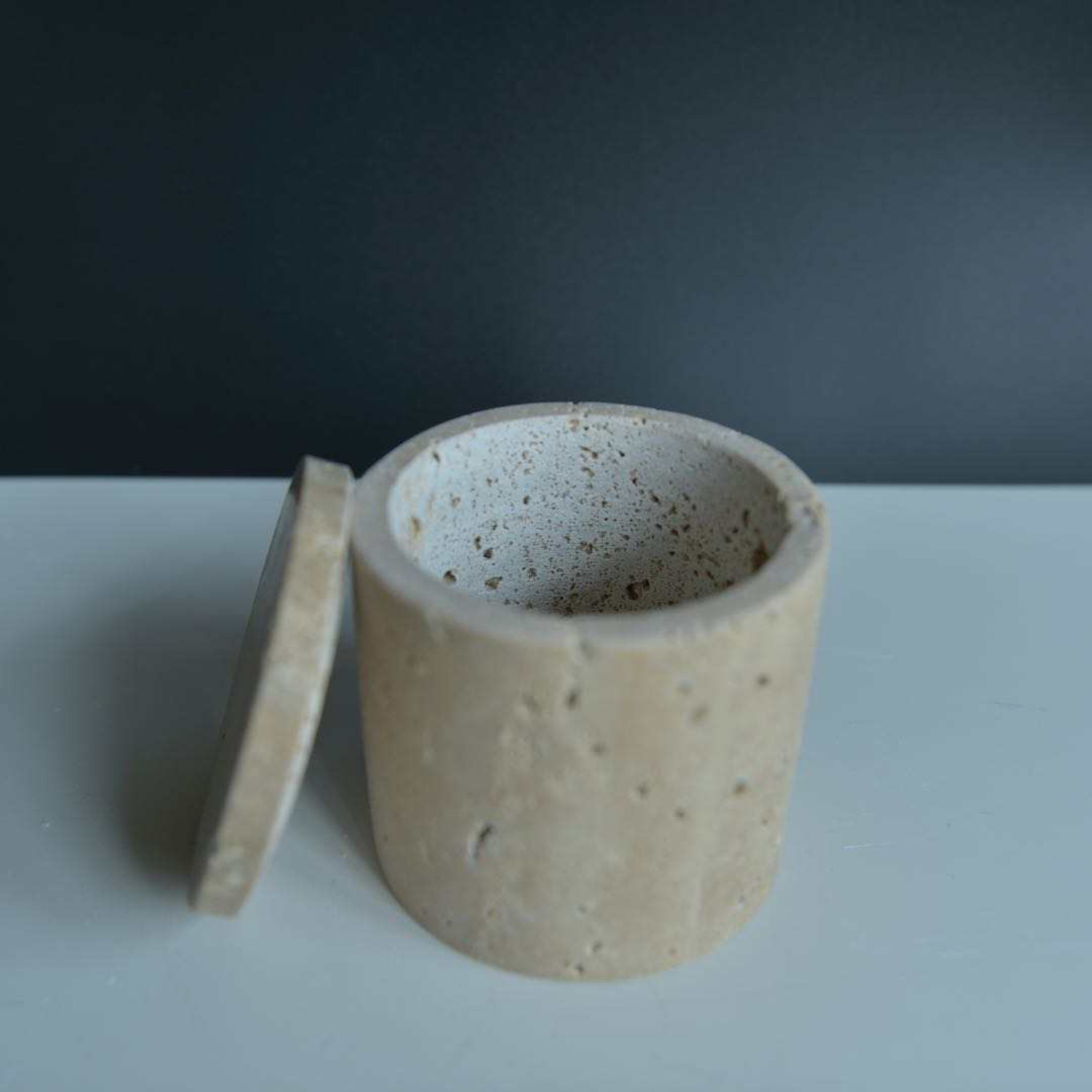 Rosalin Travertine Vessel with Lid, 3.9"D X 3.9"H