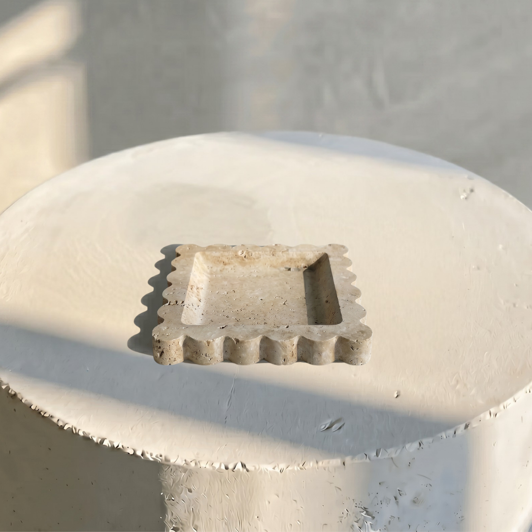 Penelope Scalloped-edge Tray in Beige Travertine