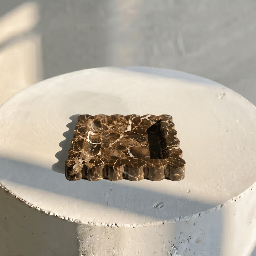 Penelope Scalloped-edge Tray in Café Marble