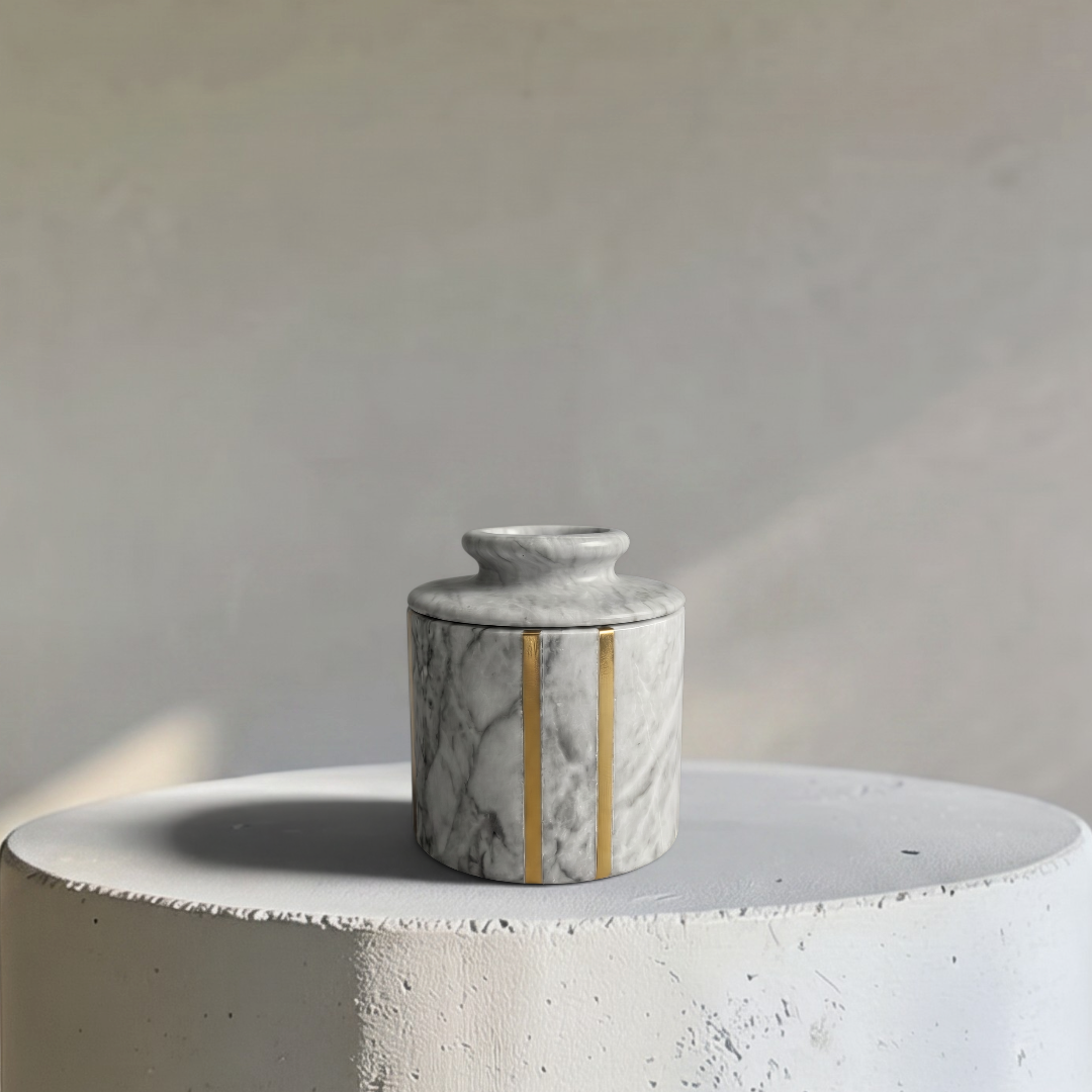 Seraphina Marble Butter Jar, 4"D x 4.5"H
