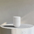 Nova Linen White Modern Stone Candēla Vessel with Lid, 2.3"D x 4"H