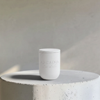 Nova Linen White Modern Stone Candēla Vessel with Lid, 2.3"D x 4"H
