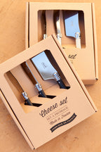 Laguiole 3 Piece Mini Cheese Utensil Set, Black in Kraft Paper Box