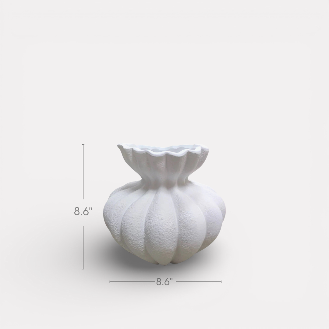 Ember Terracotta Vase, Hand-painted in Linen White or Jet Black, 8.6"D x 8.6"H