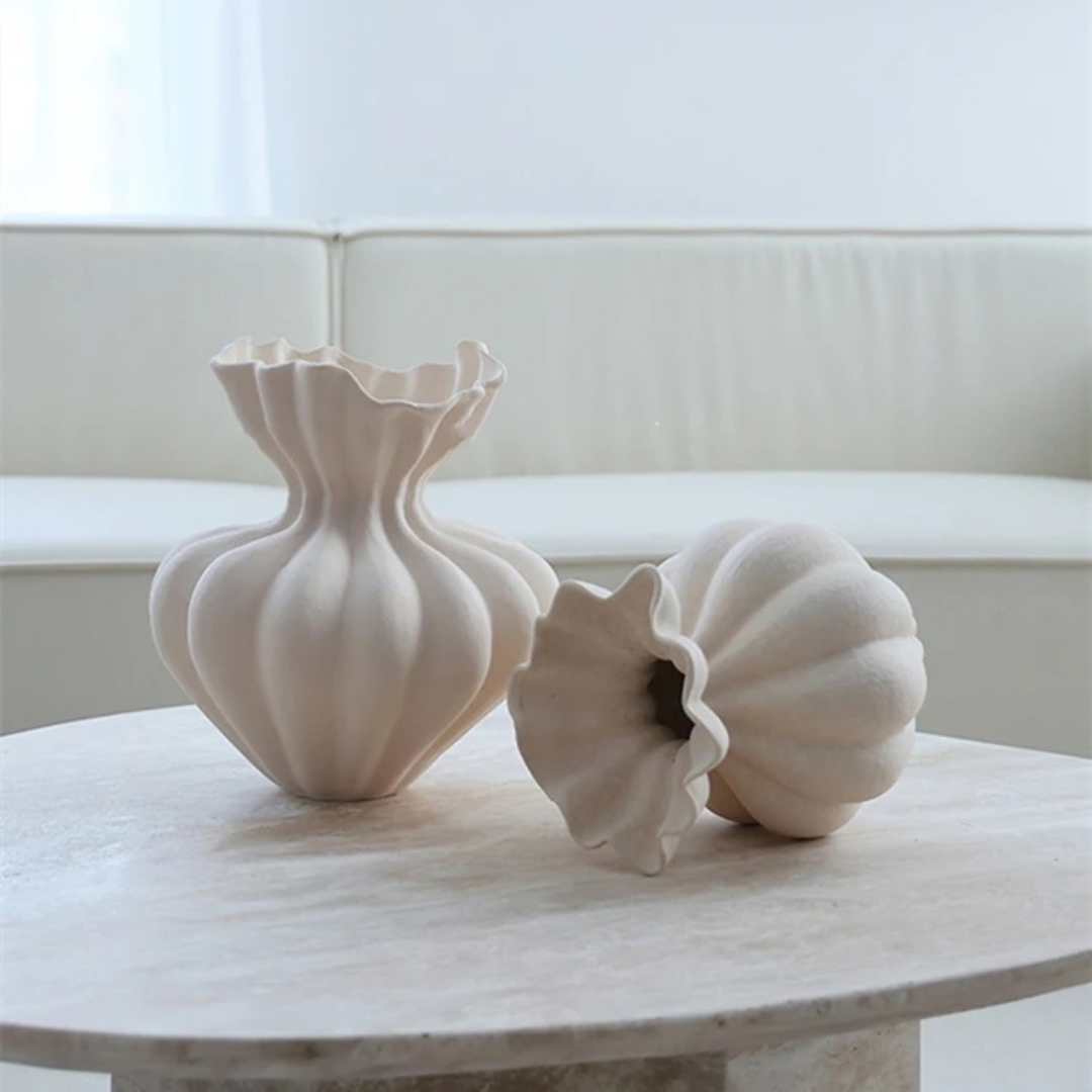 Ember Terracotta Vase, Hand-painted in Linen White or Jet Black, 8.6"D x 8.6"H