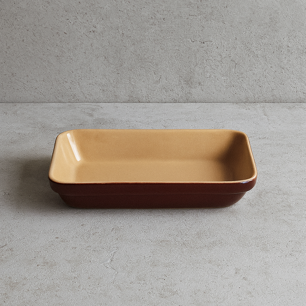 Vintage French Stoneware Rectangular Plate - Large (1.5 L) - Brown