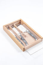 Laguiole 3 Piece Mini Cheese Utensil Set, Black Marble in Wood Box with Acrylic Lid