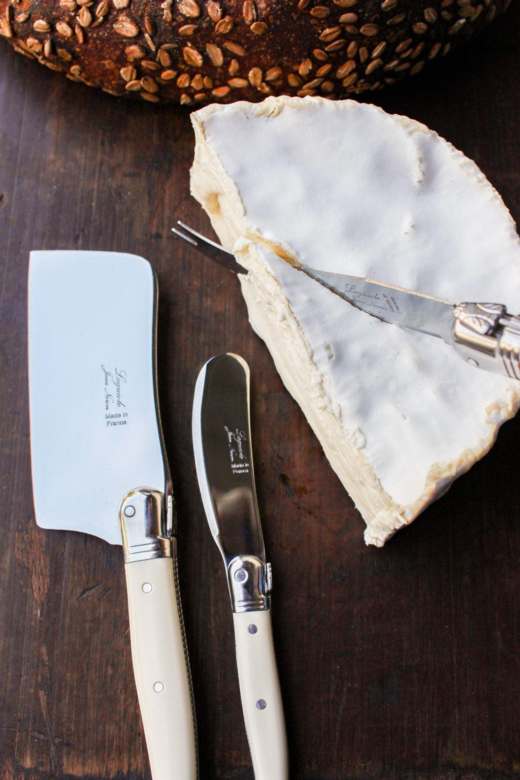 Laguiole 3 Piece Mini Cheese Utensil Set, Ivory in Kraft Paper Box