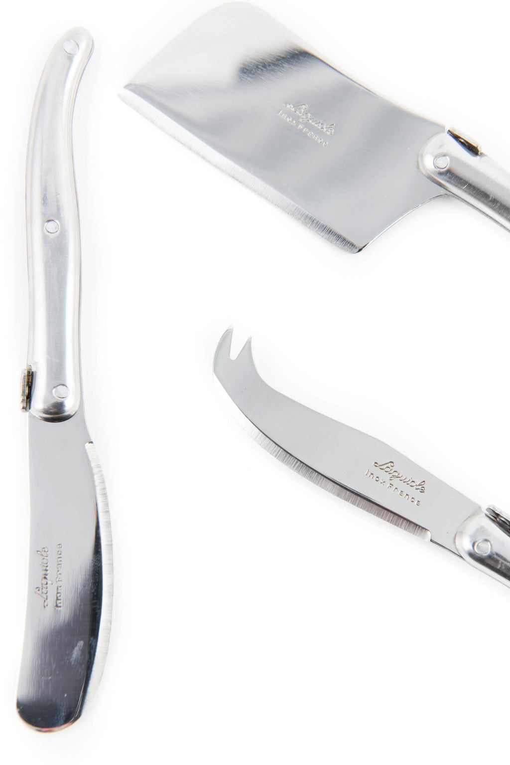 Laguiole 3 Piece Mini Cheese Utensil Set, Stainless Steel in Wood Box with Acrylic Lid