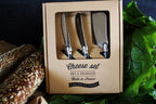 Laguiole 3 Piece Mini Cheese Utensil Set, Black Marble in Kraft Paper Box