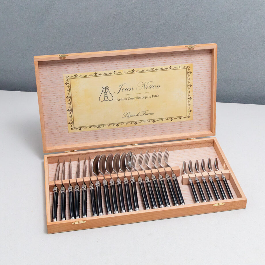Laguiole 24 Piece Flatware Set, Black in Wood Presentation Box