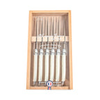 Laguiole 6 Piece Steak Knife Set, Ivory in Wood Box with Acrylic Lid