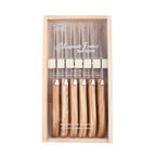Laguiole 6 Piece Steak Knife Set, Olivewood in Wood Box with Acrylic Lid