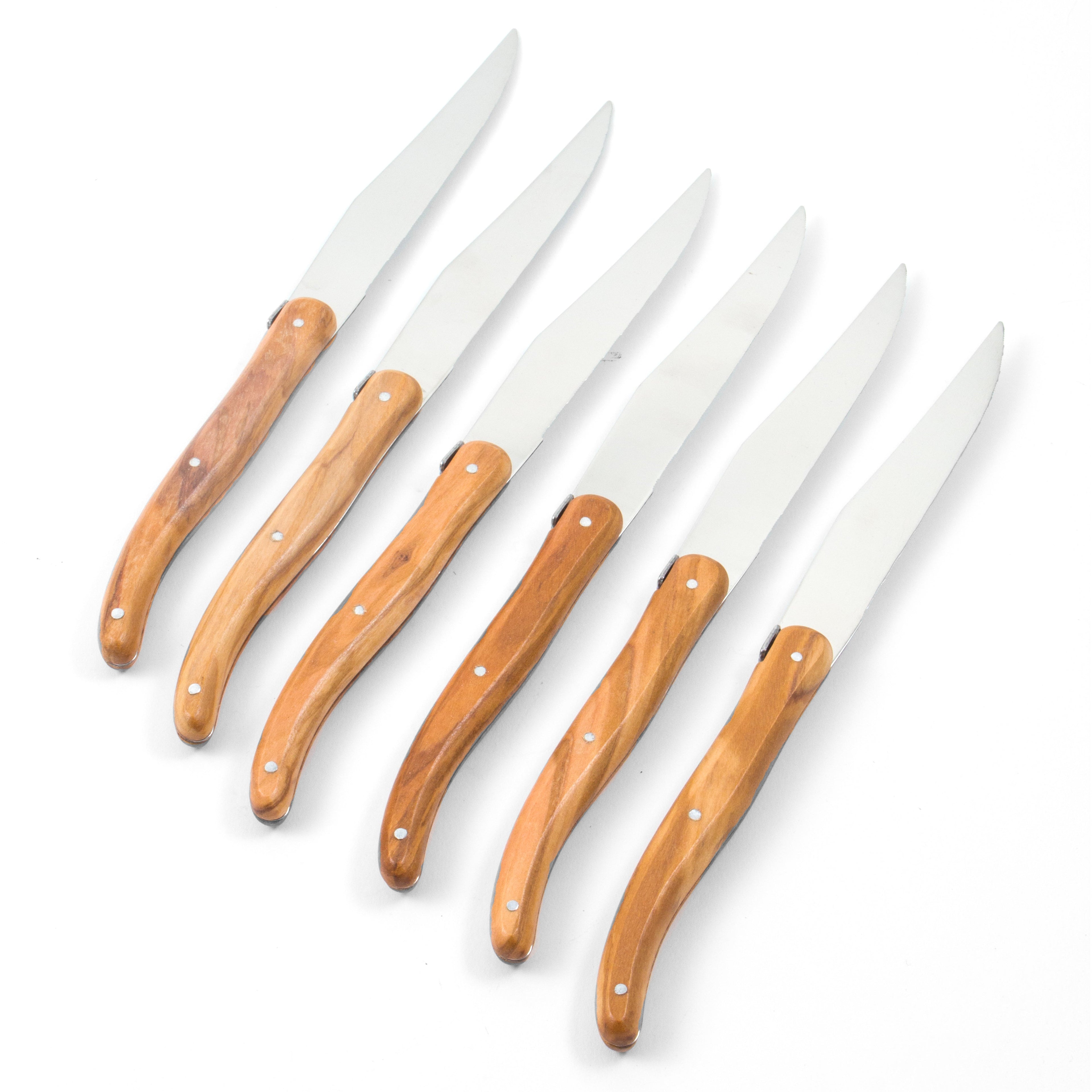 Laguiole 6 Piece Steak Knife Set, Olivewood in Wood Box with Acrylic Lid