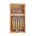Laguiole 6 Piece Steak Knife Set, Pale Horn in Wood Box with Acrylic Lid