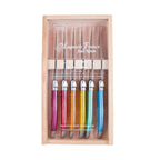 Laguiole 6 Piece Steak Knife Set, Rainbow in Wood Box with Acrylic Lid
