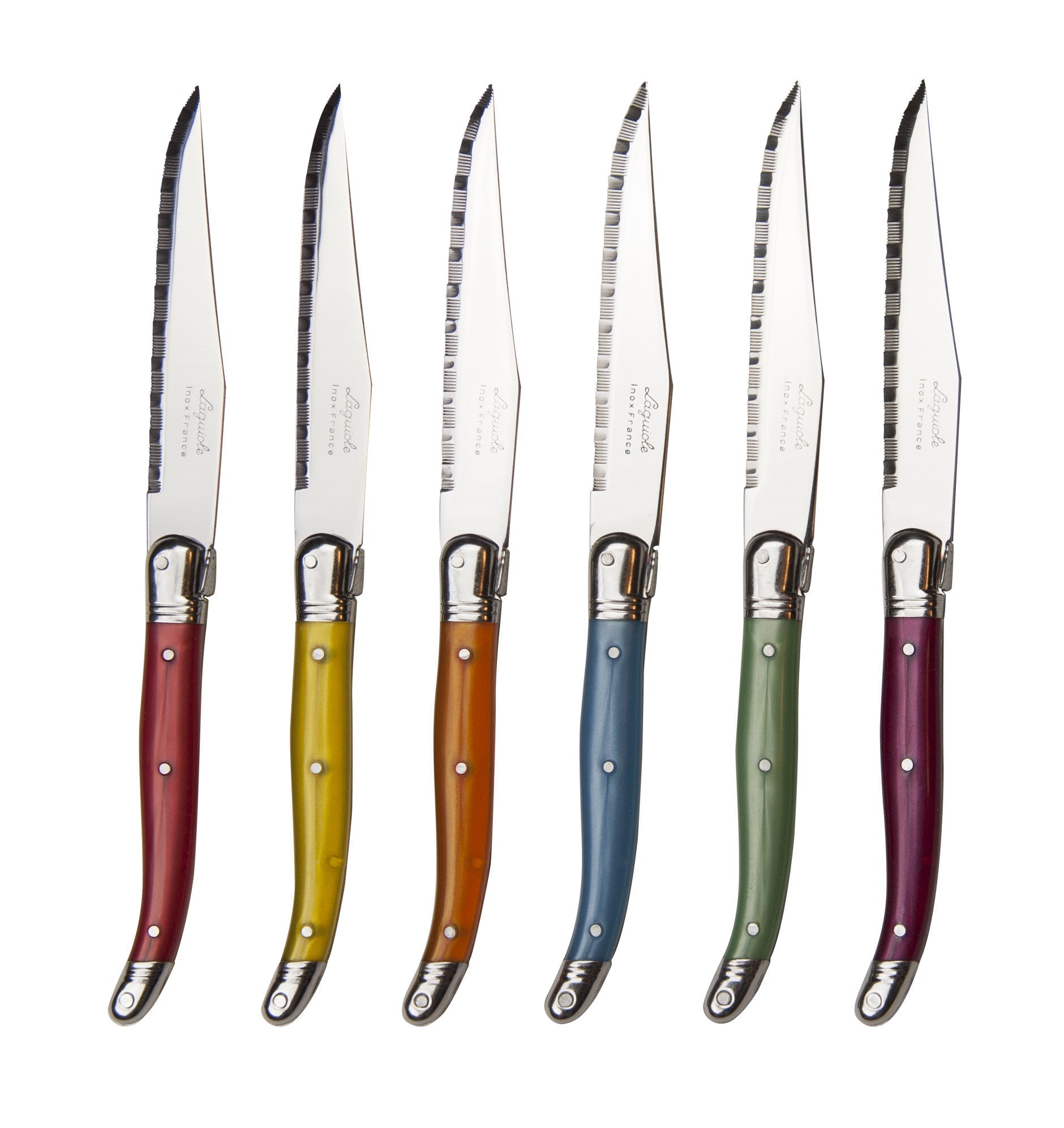 Laguiole 6 Piece Steak Knife Set, Rainbow in Wood Presentation Box