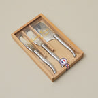 Laguiole 3 Piece Mini Cheese Utensil Set, Stainless Steel in Wood Box with Acrylic Lid