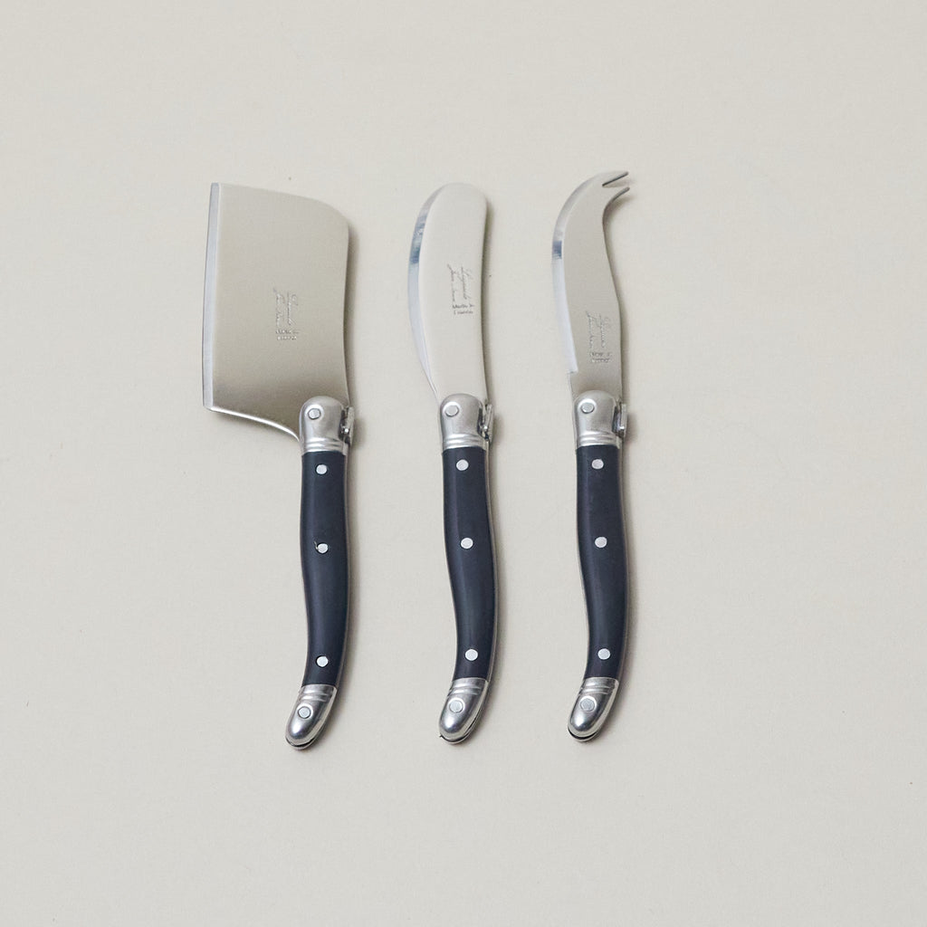 Laguiole 3 Piece Mini Cheese Utensil Set, Black in Kraft Paper Box