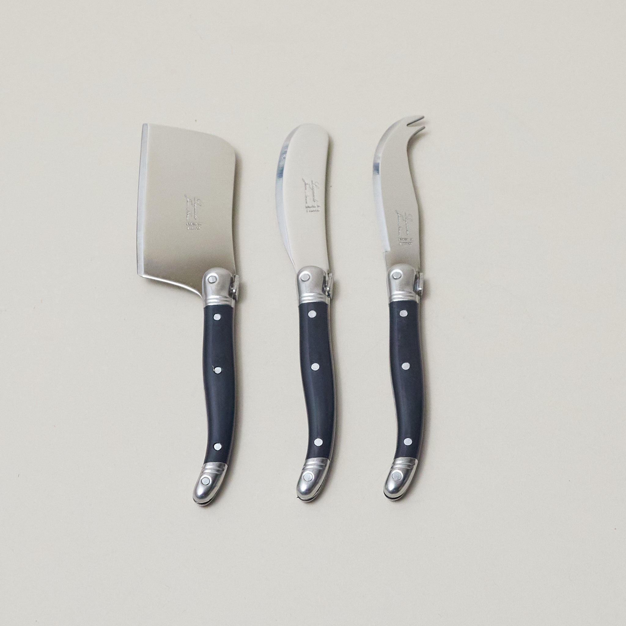 Laguiole 3 Piece Mini Cheese Utensil Set, Black in Kraft Paper Box