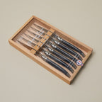 Laguiole 6 Piece Steak Knife Set, Black in Wood Box with Acrylic Lid