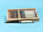 Laguiole 6 Piece Steak Knife Set, Ivory in Wood Box with Acrylic Lid