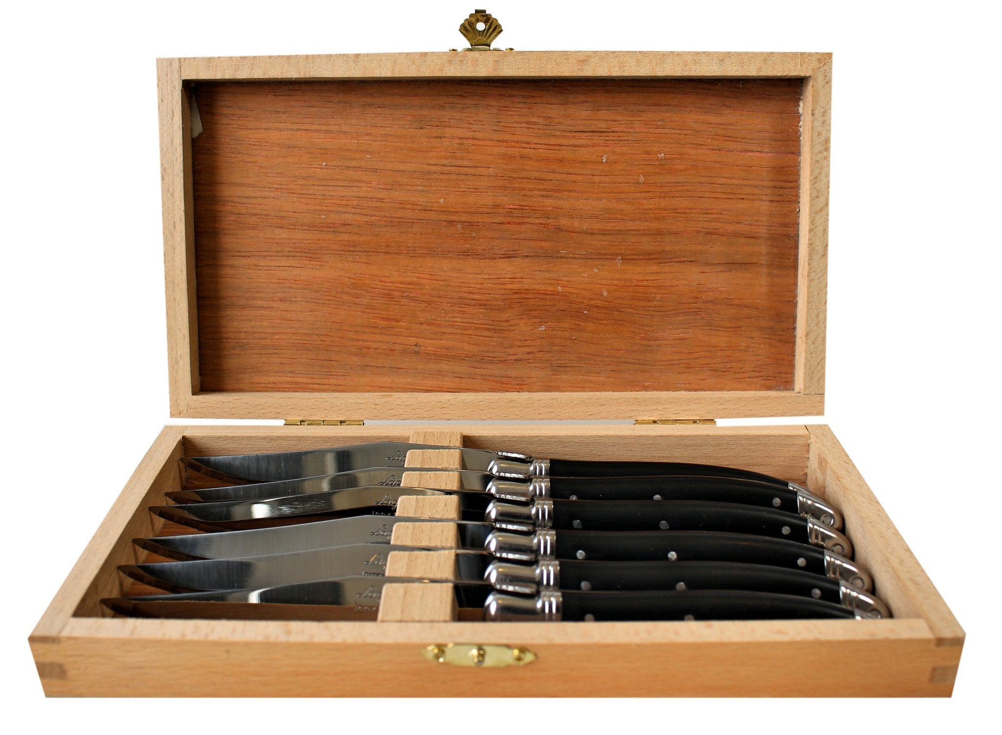 Laguiole 6 Piece Steak Knife Set, Black in Wood Presentation Box