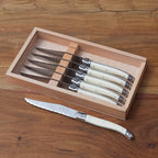 Laguiole 6 Piece Steak Knife Set, Platine Ivory in Wood Box with Acrylic Lid