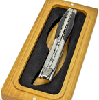 Closed corkscrew inside the box, showing the decorated spine and bee