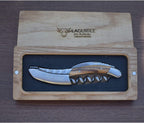 Olive wood corkscrew in an open oak gift box