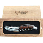 Snakewood corkscrew in an open French oak gift box