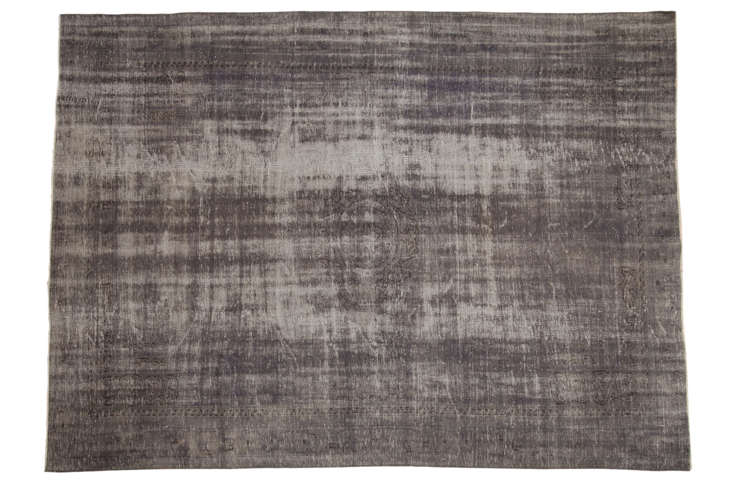 Vintage Distressed Overdyed Oushak Carpet 7.5x10.5, hand-knotted one of a kind piece