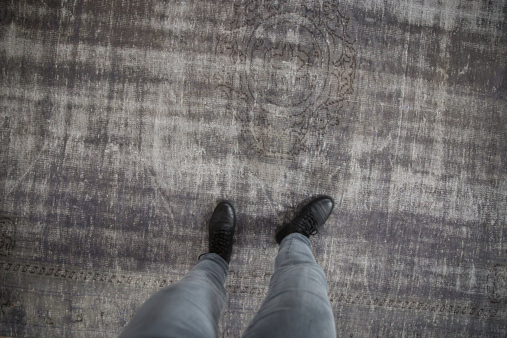 Full overhead view of Overdyed Oushak carpet 7.5x10.5