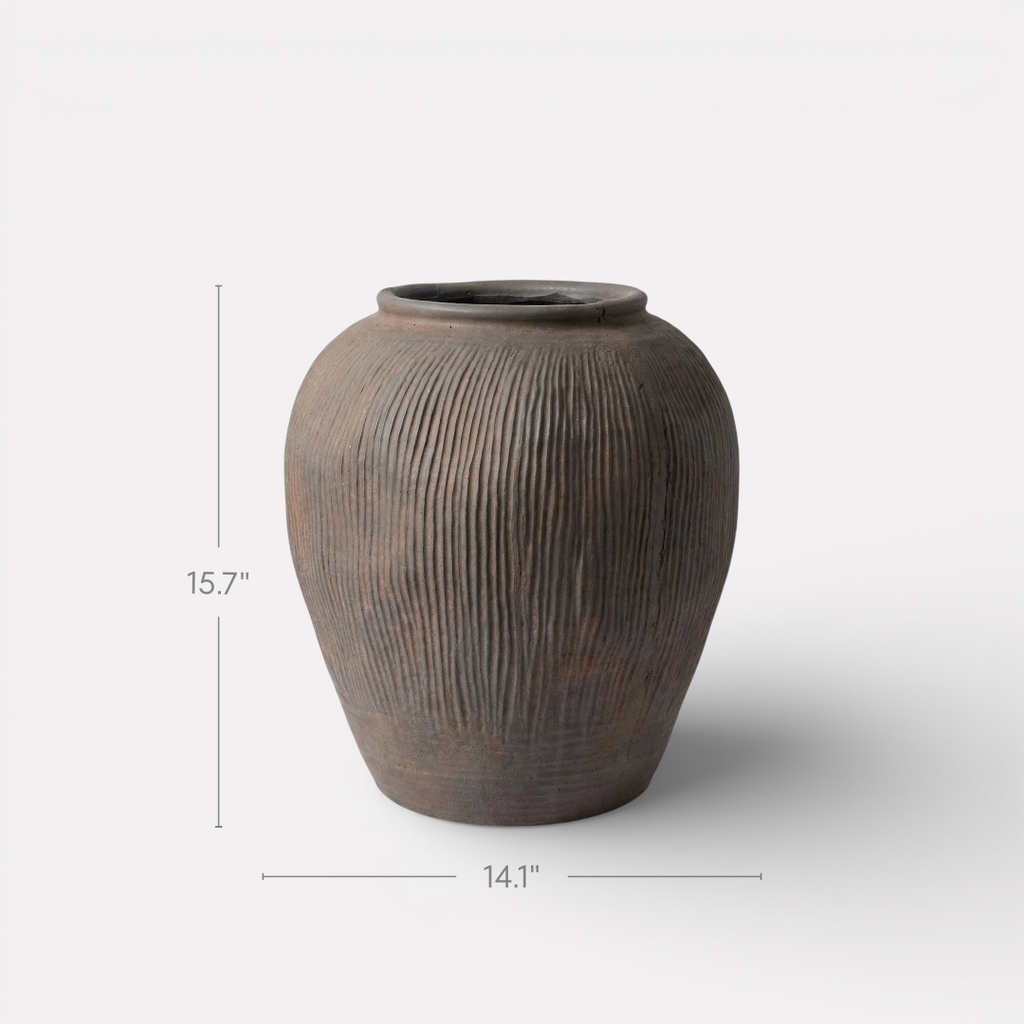 Pompeii Terranova, Fiber Clay Vessel in Antique Umber, Weathered Black or Aged Gray, 14.1"D x 15.7"H