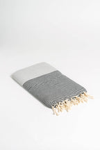 Woven Turkish Towel in Grey and Black Stripe