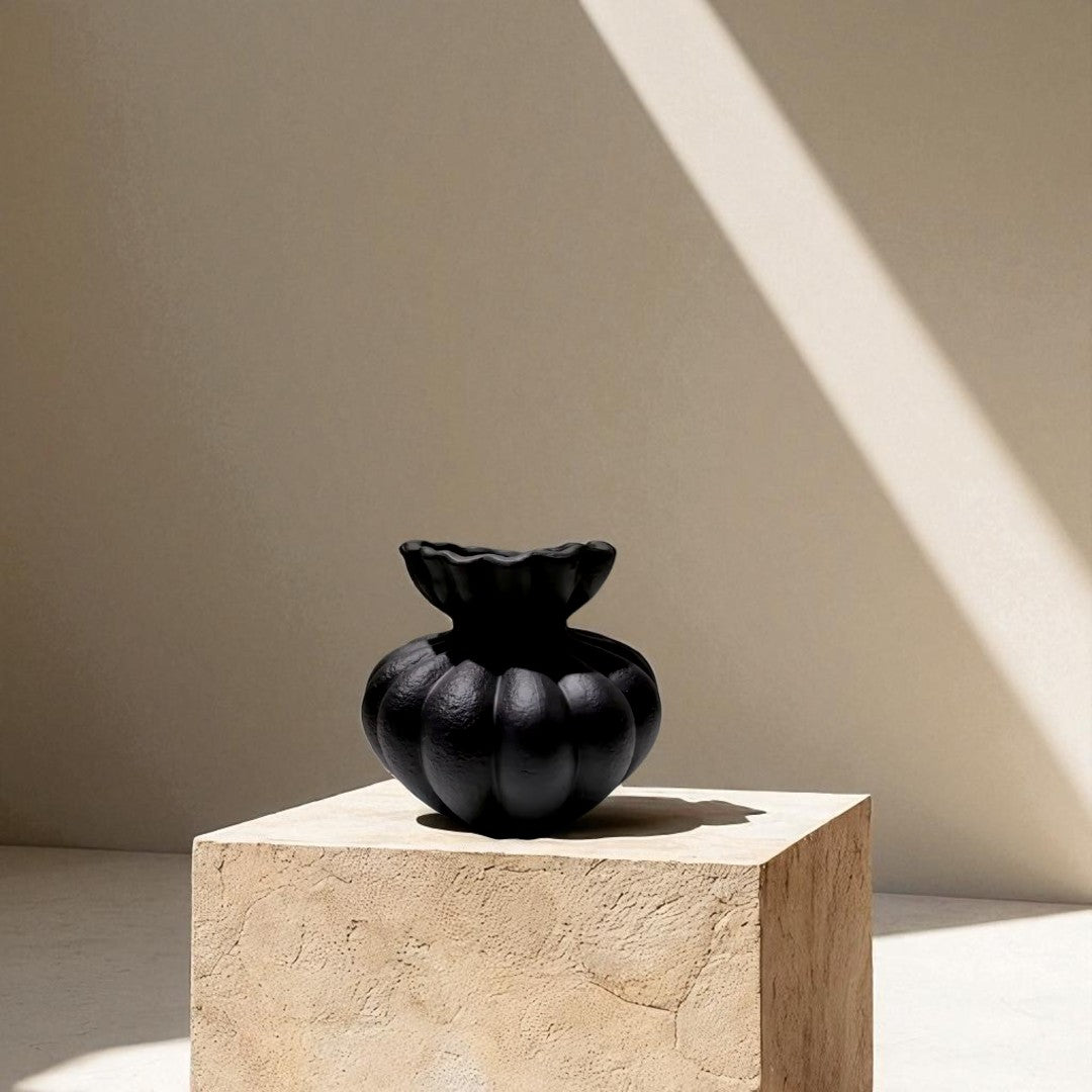 Ember Terracotta Vase, Hand-painted in Jet Black or Linen White, 8.6"D x 8.6"H
