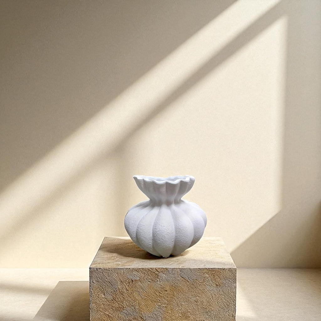 Ember Terracotta Vase, Hand-painted in Linen White or Jet Black, 8.6"D x 8.6"H