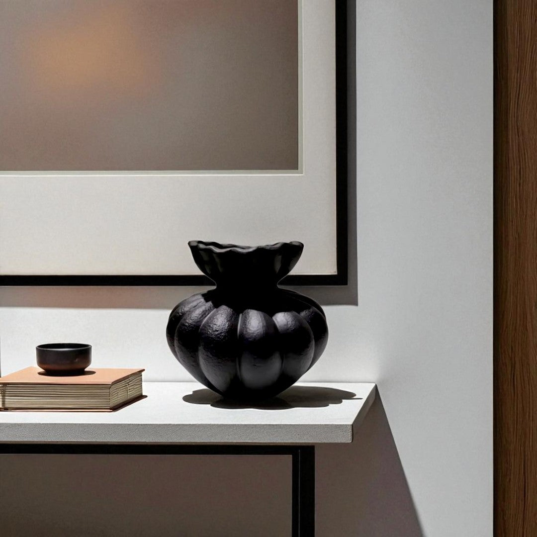 Ember Terracotta Vase, Hand-painted in Jet Black or Linen White, 8.6"D x 8.6"H