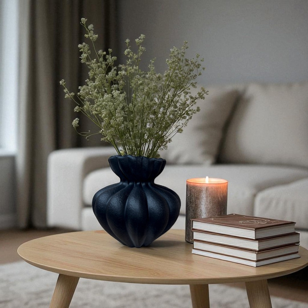 Ember Terracotta Vase, Hand-painted in Jet Black or Linen White, 8.6"D x 8.6"H
