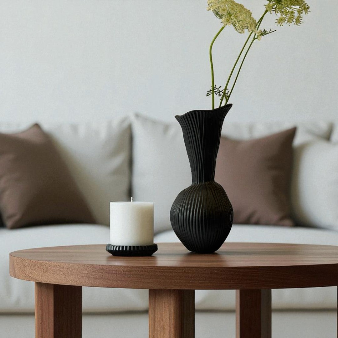 Everly Terracotta Vase, Hand-painted in Jet Black or Sandwashed Ivory, 4.7"D x 10.6" H