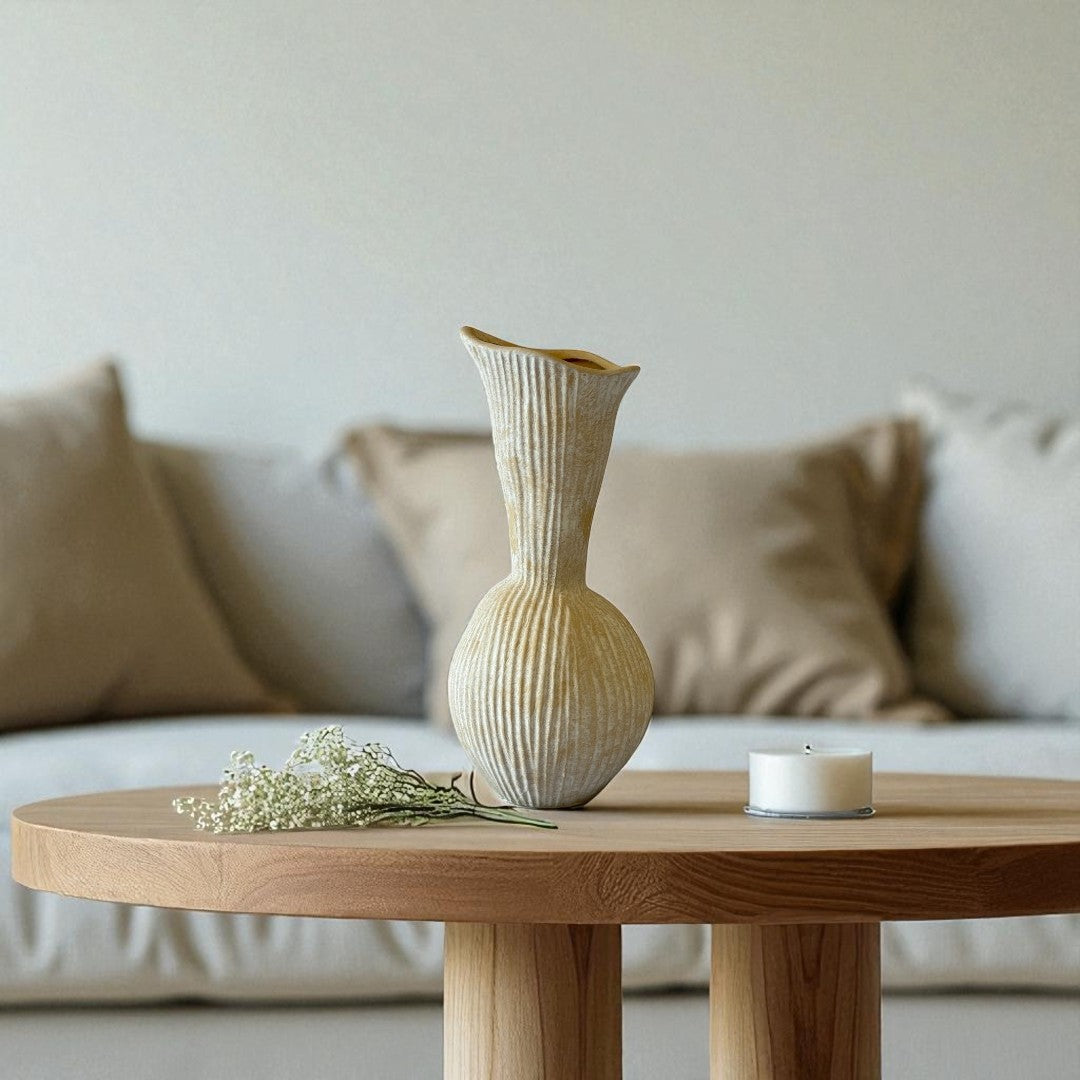 Everly Terracotta Vase, Hand-painted in Sandwashed Ivory or Jet Black, 4.7"D x 10.6"H