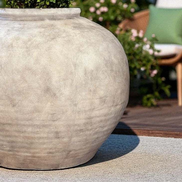 Greystone Fiber Clay Vessel in Aged White, 18.5"D x 14.4"H