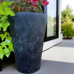 Tahiti Fiber Clay Planter, Hand-painted in Weathered Black or White Shiplap