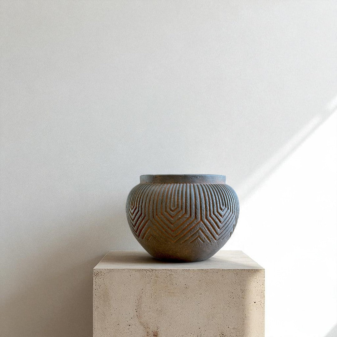Linden Concrete Vessel in Rustic Umber or Natural Sandstone, 8"D X 6"H