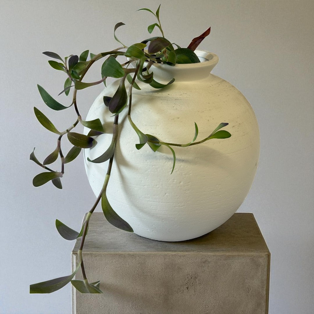 Relic, Terracotta Vessel, Hand-painted in Linen White, 10.2"D x 10.6"H