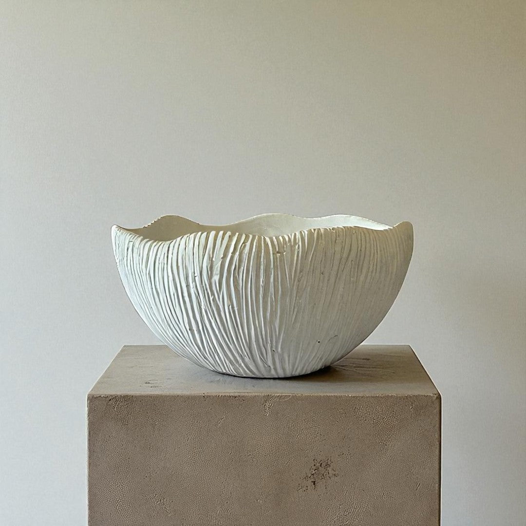 Somerset Bowl, Artisan Cement Display Piece Hand-painted in Linen White or Jet Black, 11.5"D x 5.5"H
