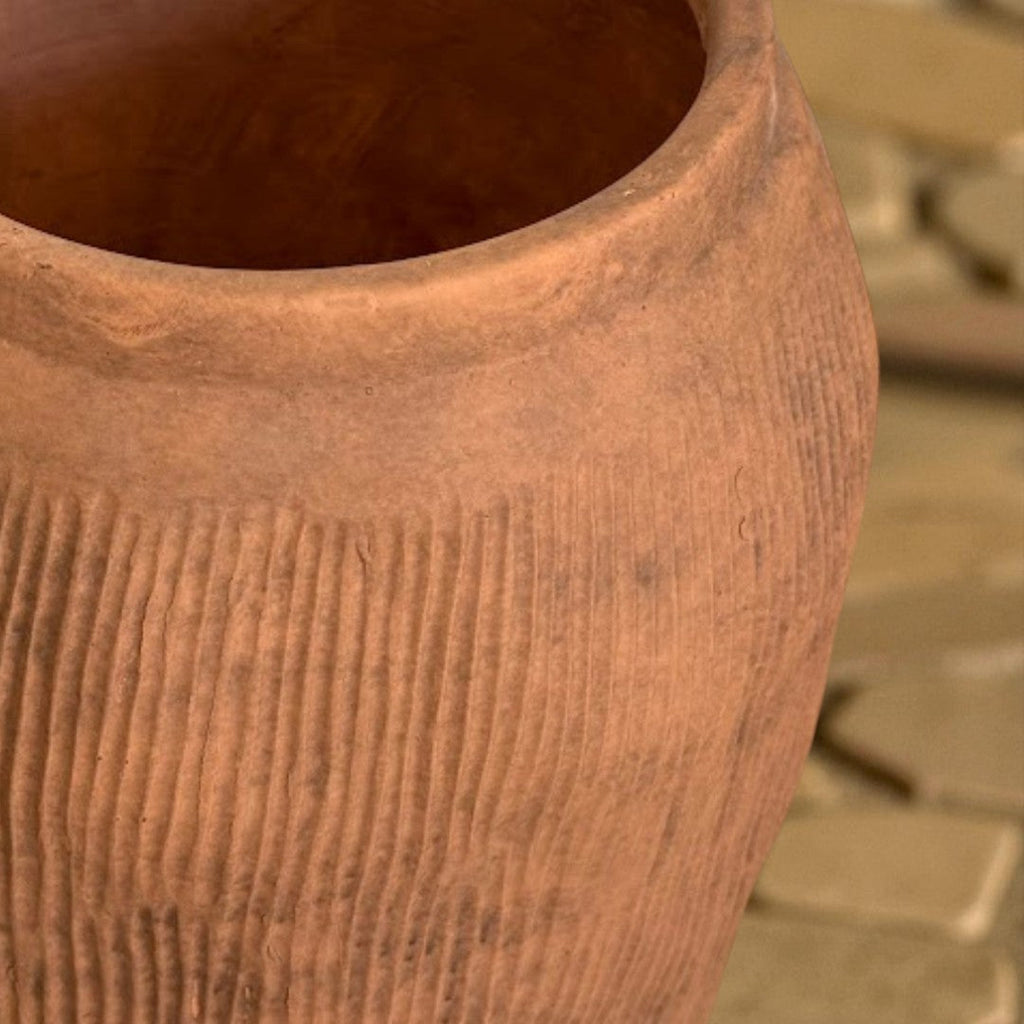 Pompeii Colossus, Fiber Clay Vessel in Burnt Sienna, Weathered Black or Aged Gray, 11"D x 20"H