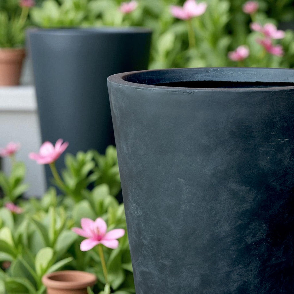 Tahiti Fiber Clay Planter, Hand-painted in Weathered Black or White Shiplap
