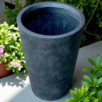 Tahiti Fiber Clay Planter, Hand-painted in Weathered Black or White Shiplap