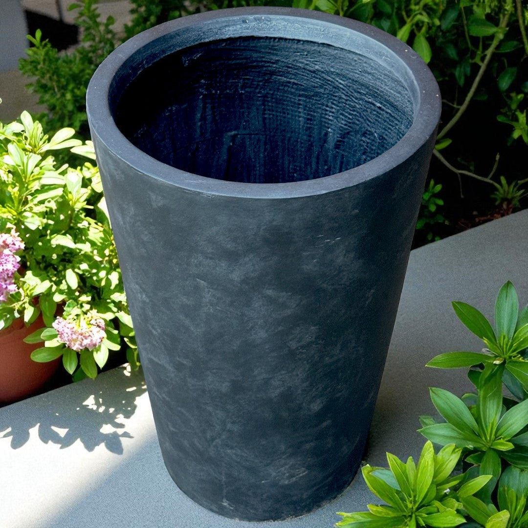Tahiti Fiber Clay Planter, Hand-painted in Weathered Black or White Shiplap